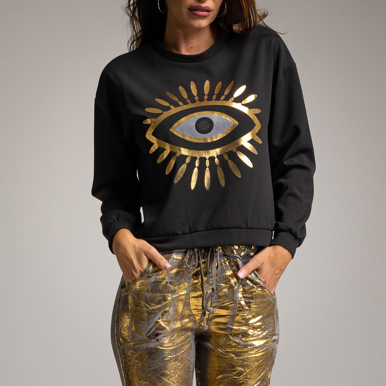 SUDADERA OJO GLITTER COLOR NEGRO