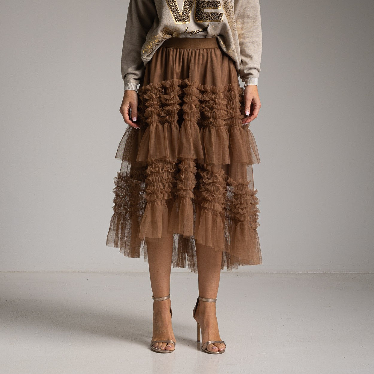 FALDA TUL VOLANTES CAMEL