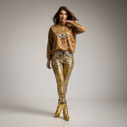 SUDADERA OJO GLITTER  COLOR CAMEL