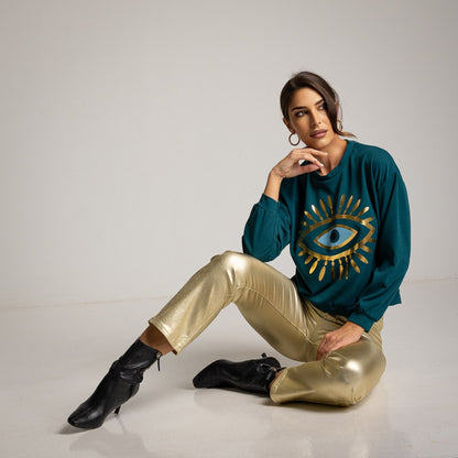 SUDADERA OJO GLITTER AZUL PATO