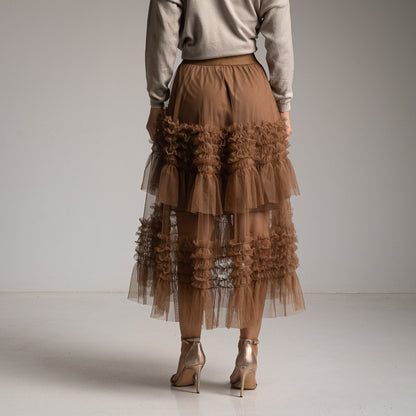 FALDA TUL VOLANTES CAMEL