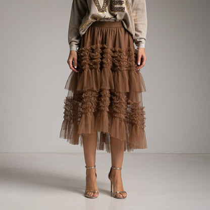 FALDA TUL VOLANTES CAMEL